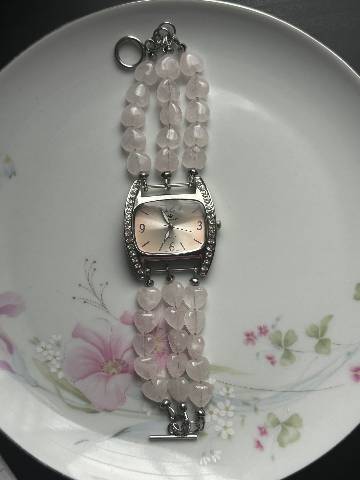 Rose Quartz Heart Beaded Watch