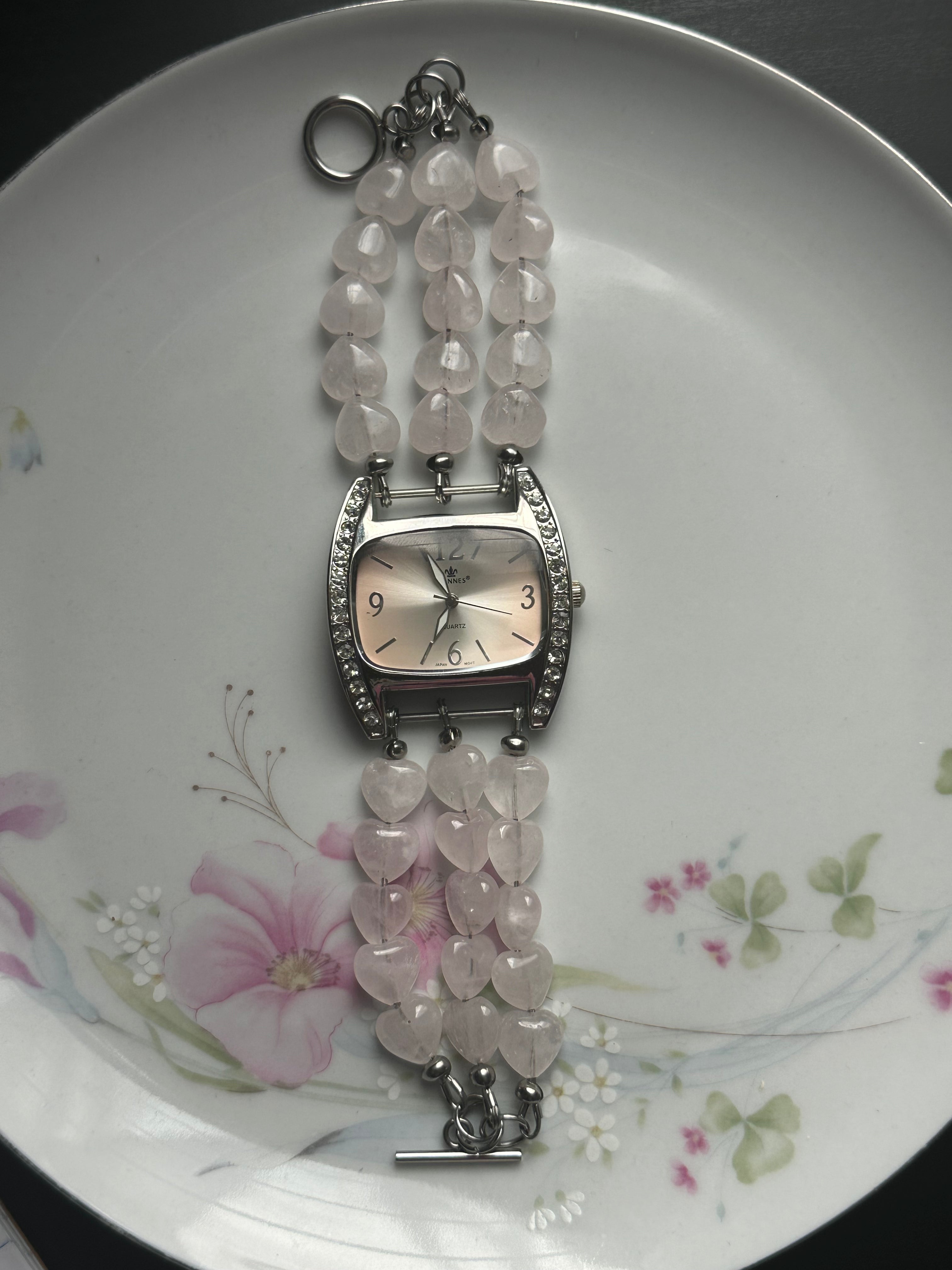 Rose Quartz Heart Beaded Watch (Functional)