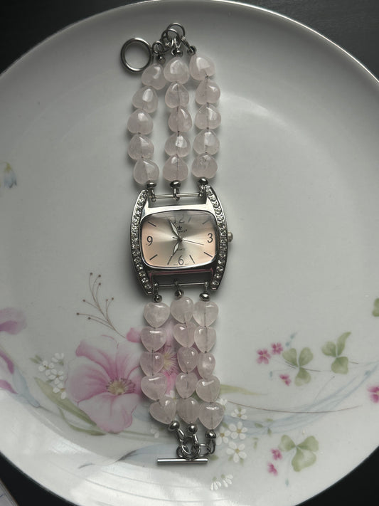 Rose Quartz Heart Beaded Watch