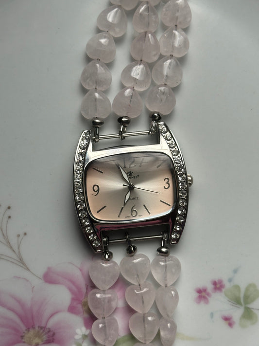 Rose Quartz Heart Beaded Watch