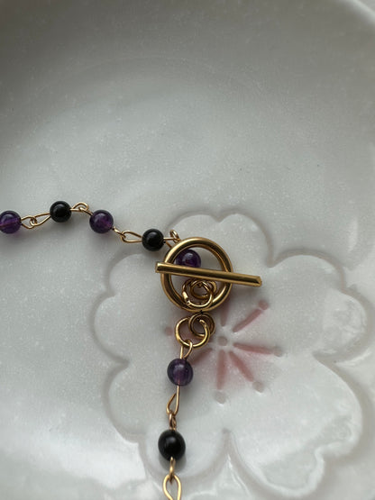 Purple and Black Beaded Locket Necklace