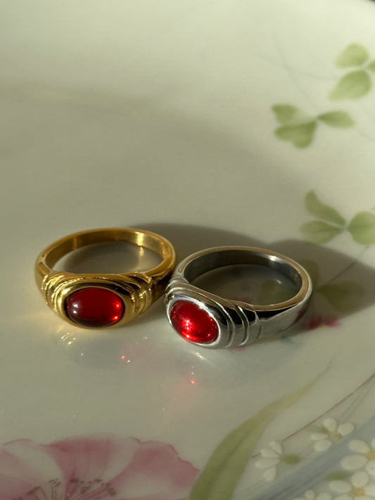 Red Glass Stone Ring