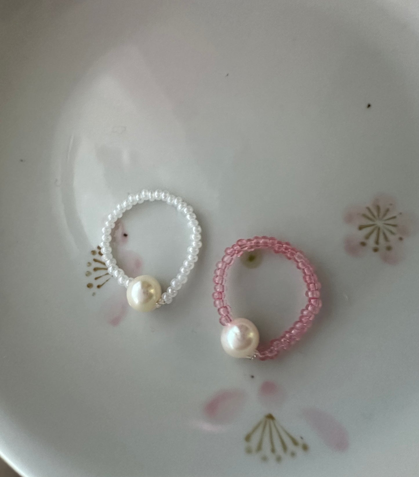 Pearl and Bead Beaded Ring Set