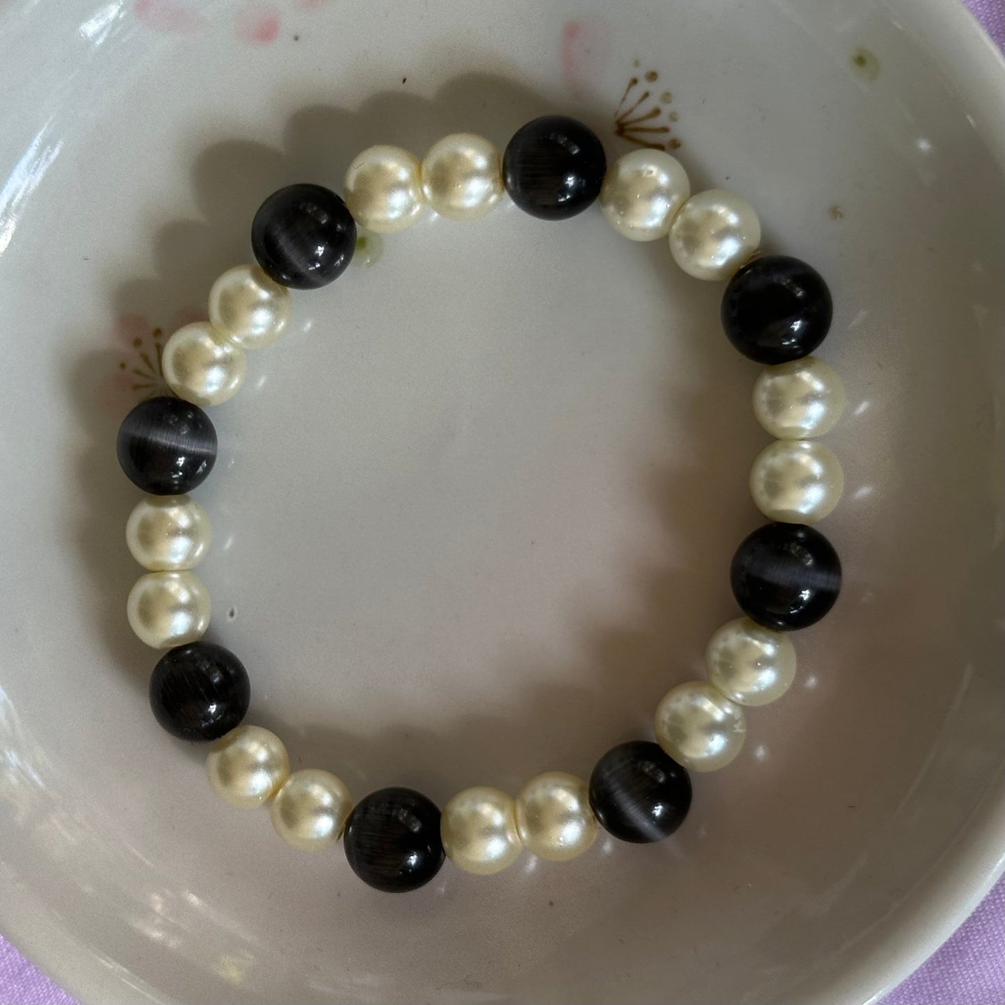 Cat's Eye and Pearl Bracelet