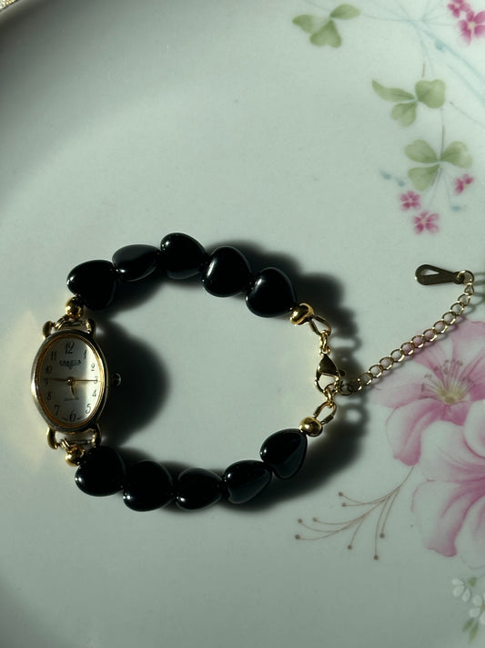 Black Heart Beaded Watch