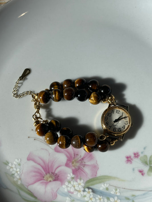 Tiger Eye Round Beaded Watch