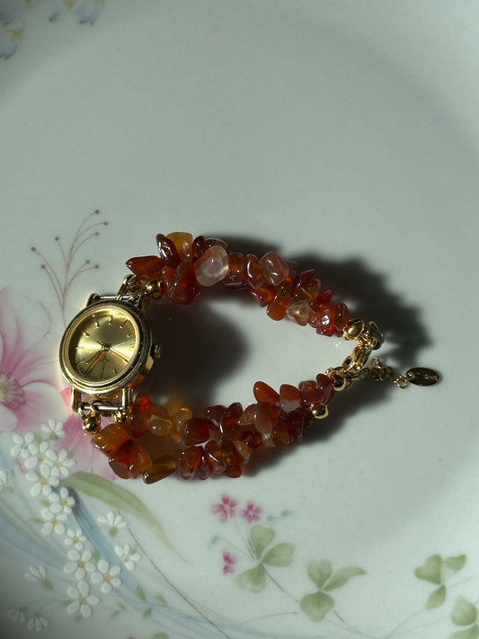 Carnelian Chipped Beaded Watch