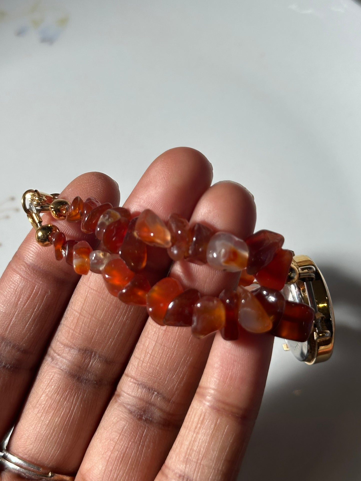 Carnelian Chipped Beaded Watch