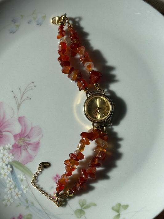 Carnelian Chipped Beaded Watch