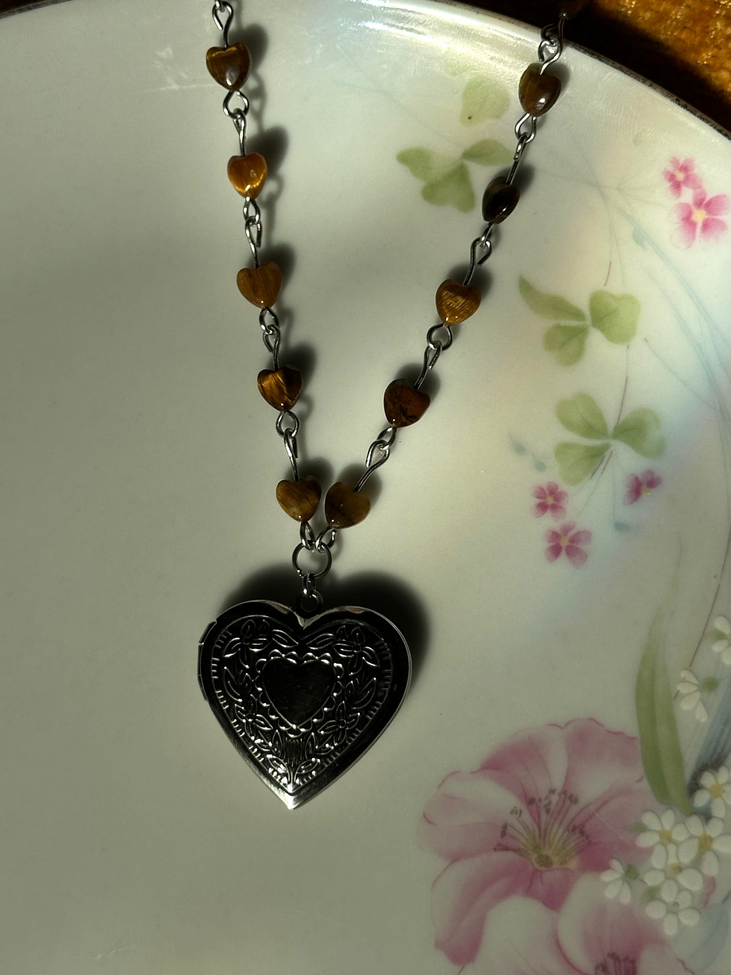 Crystal Heart Beaded Locket Necklace