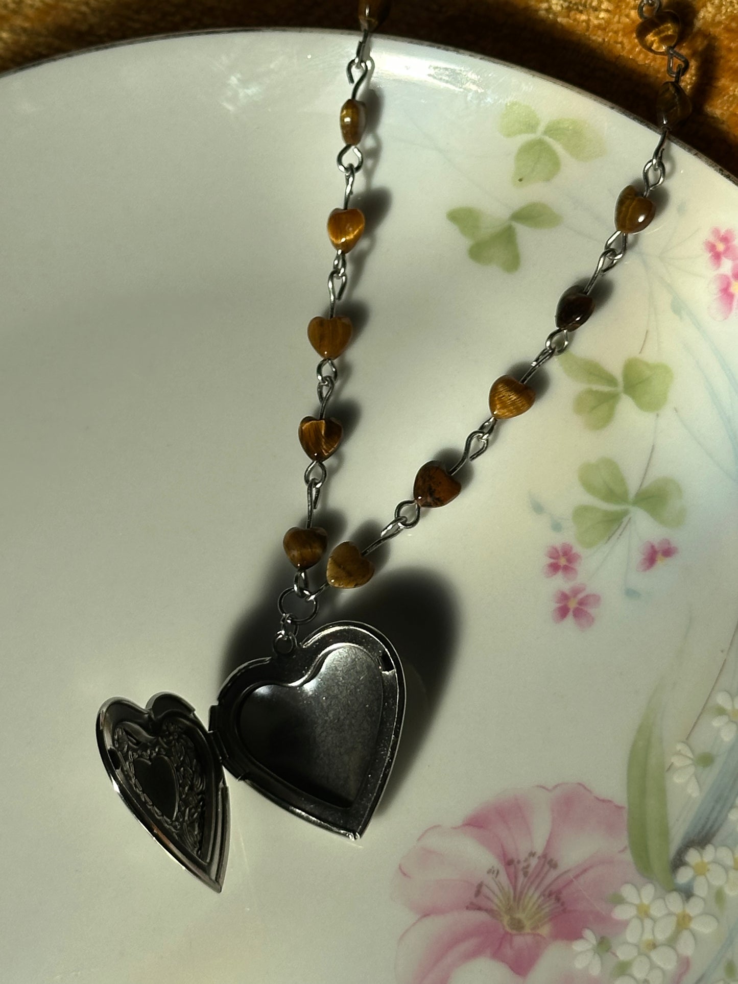 Crystal Heart Beaded Locket Necklace