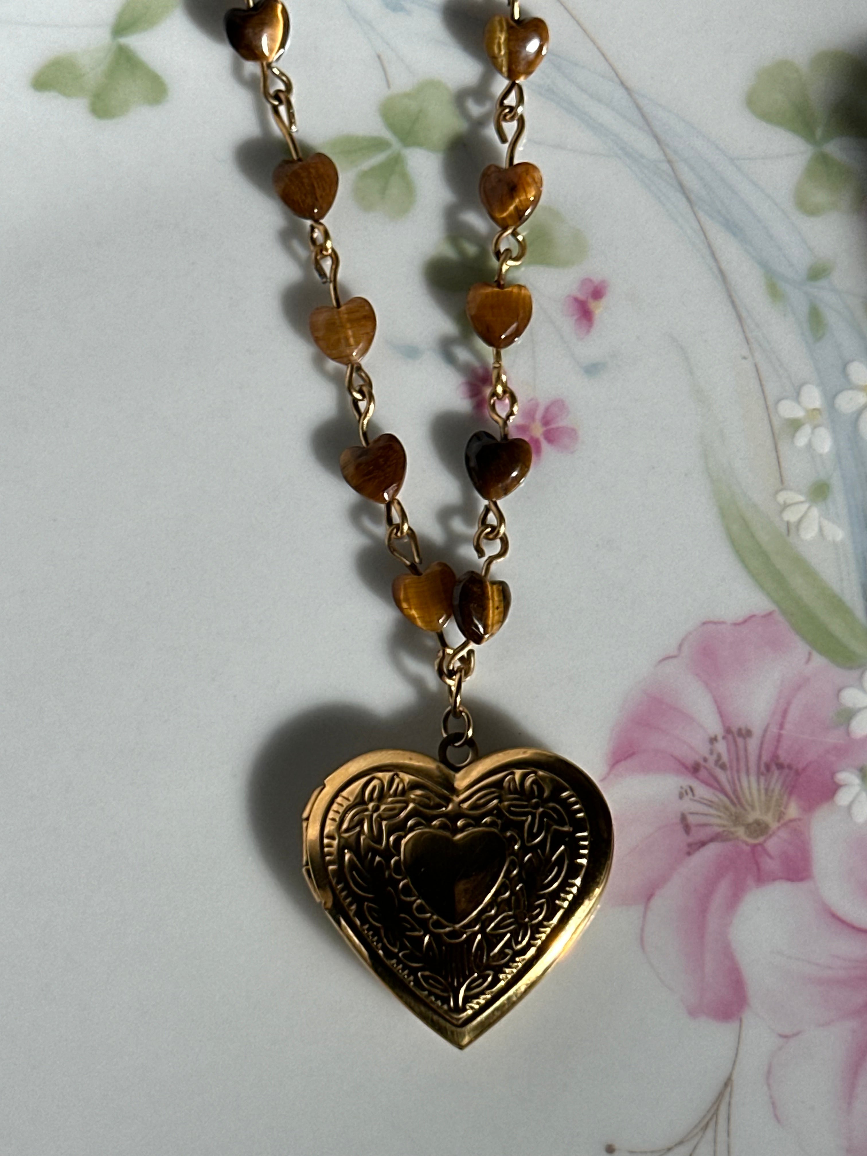 Crystal Heart Beaded Locket Necklace
