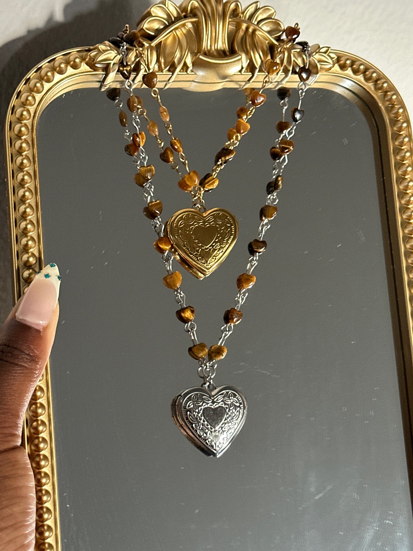 Crystal Heart Beaded Locket Necklace