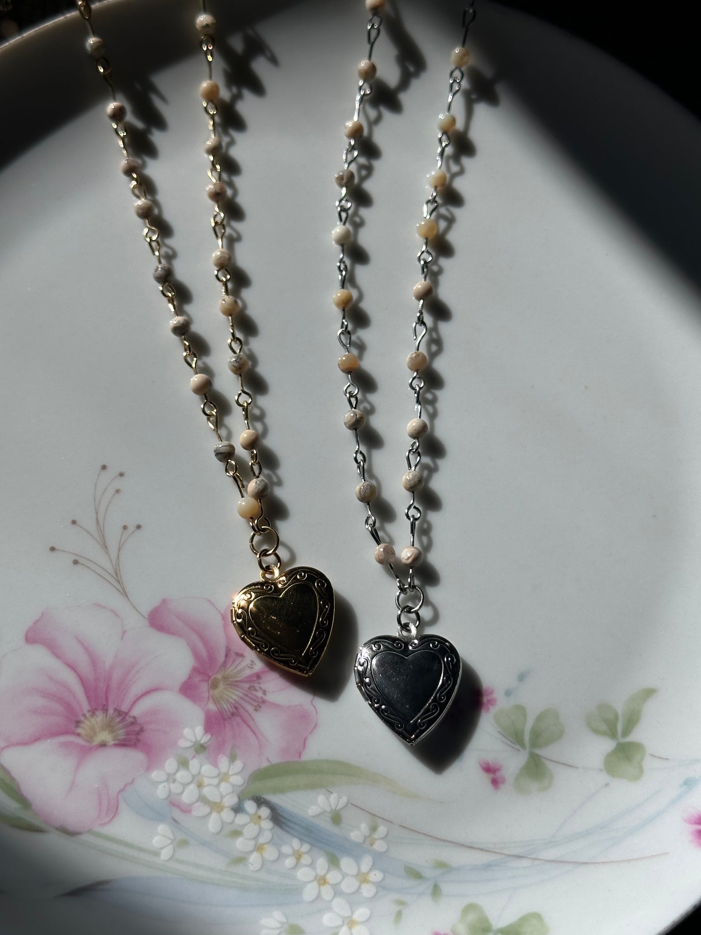 White Opal Beaded Locket Necklace