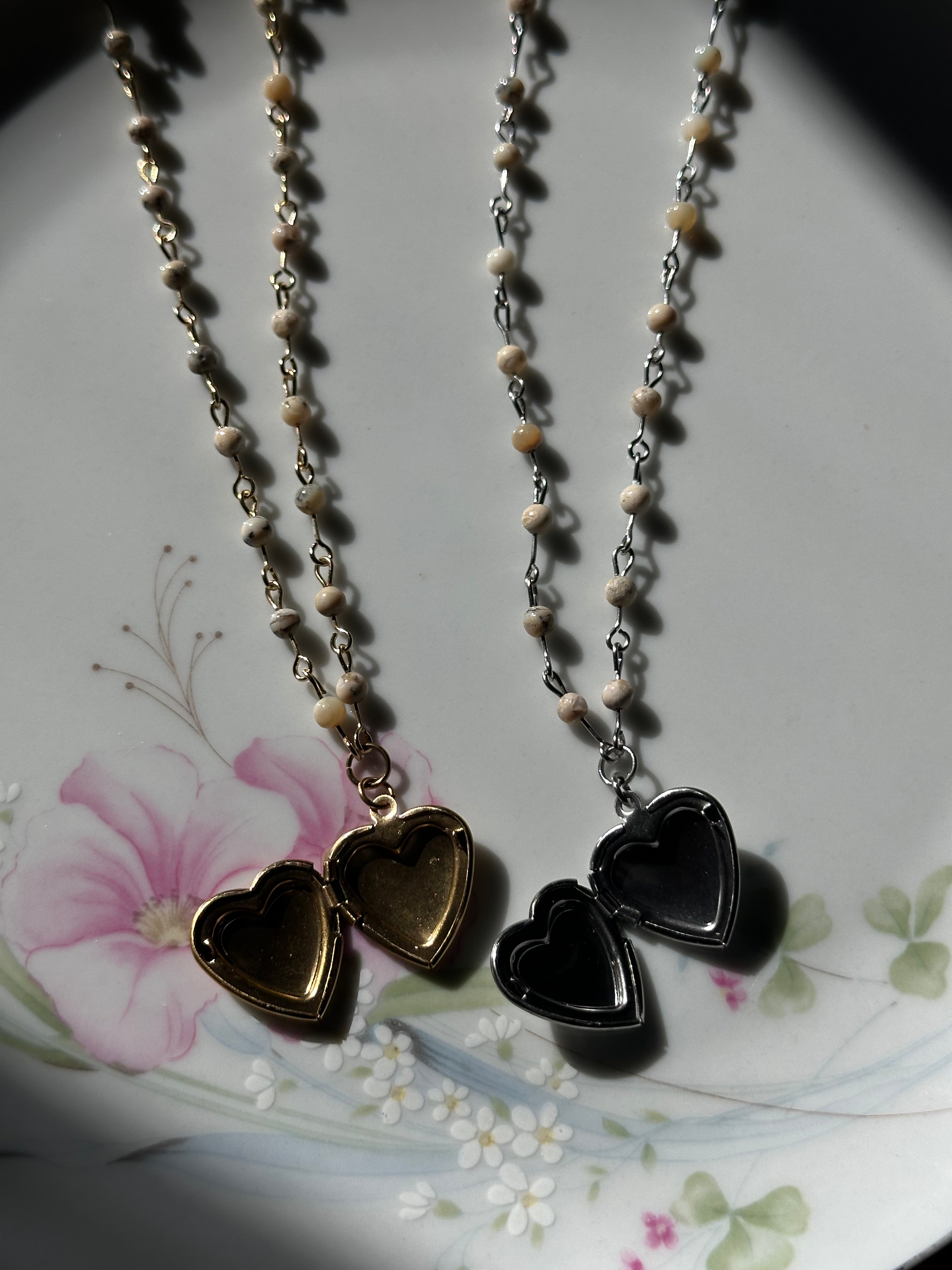 White Opal Beaded Locket Necklace