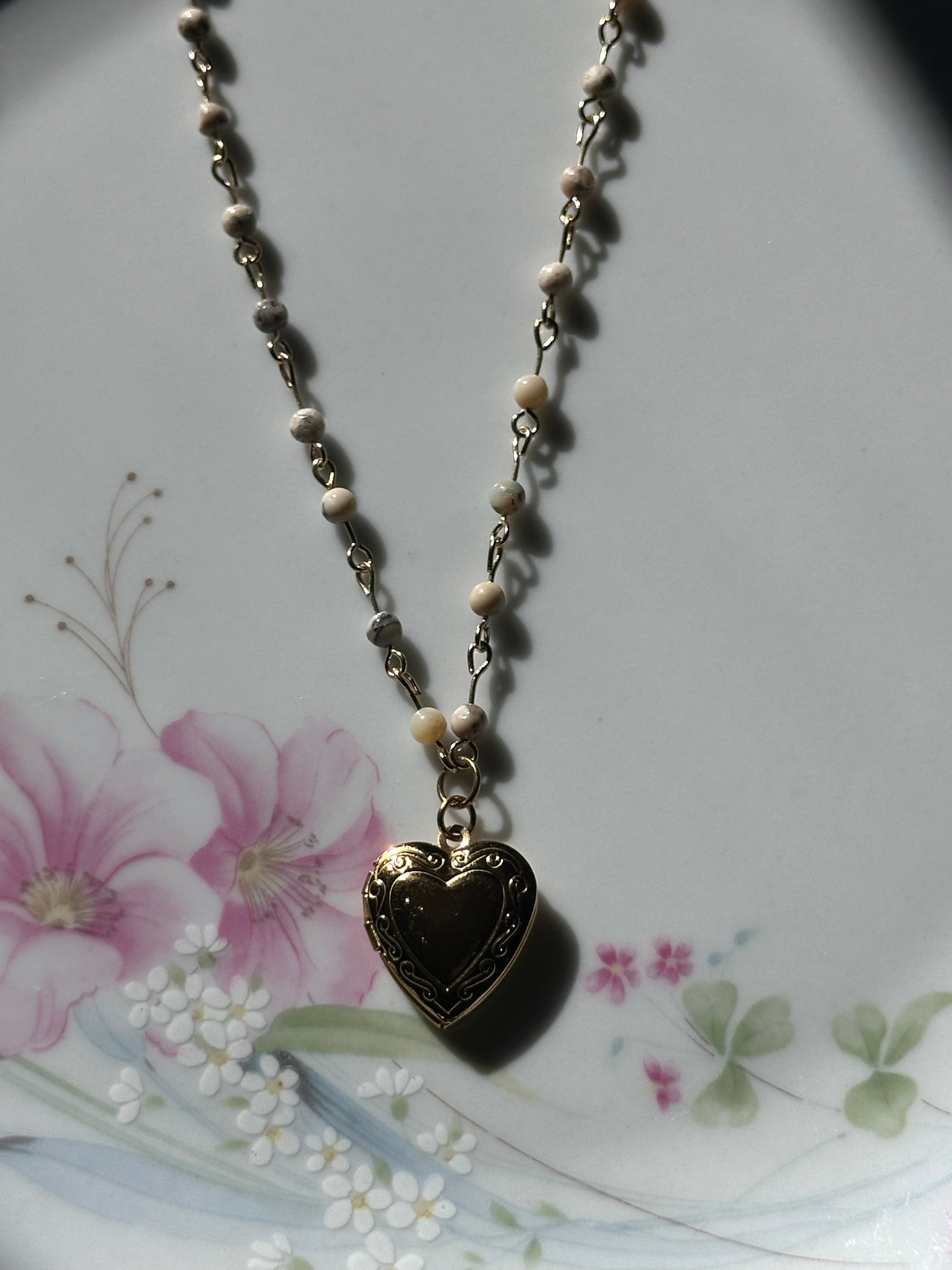 White Opal Beaded Locket Necklace