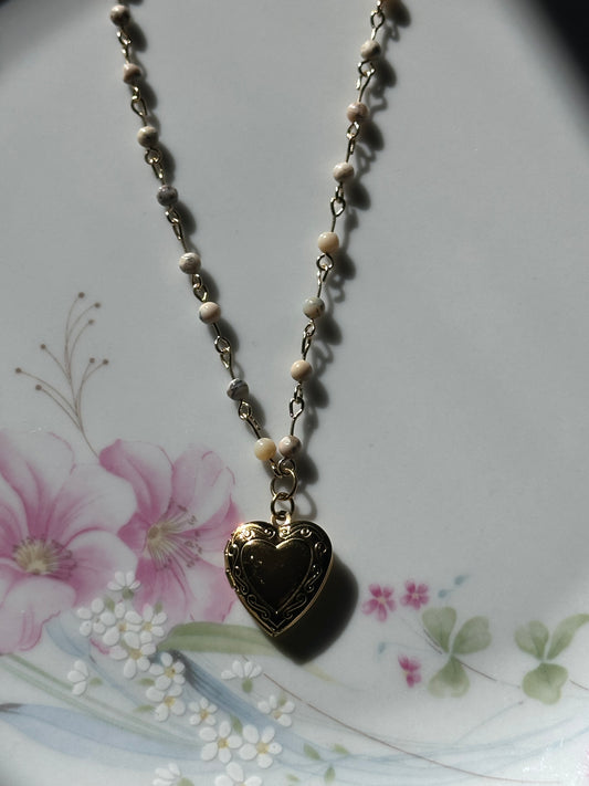 White Opal Beaded Locket Necklace