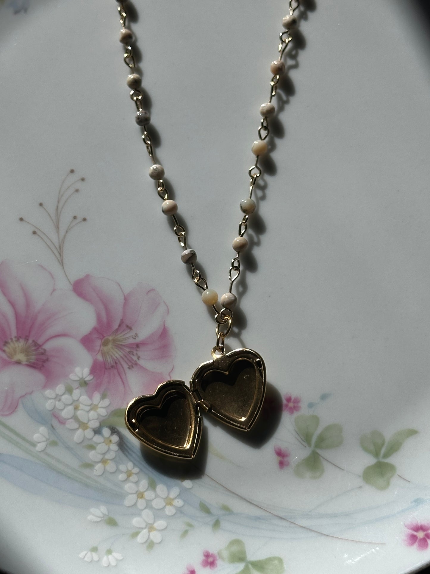 White Opal Beaded Locket Necklace