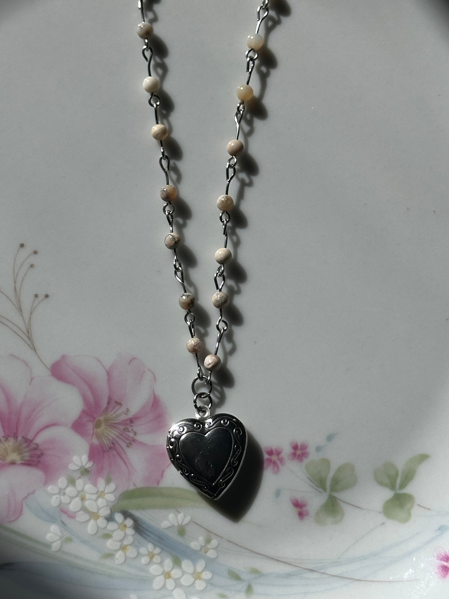 White Opal Beaded Locket Necklace