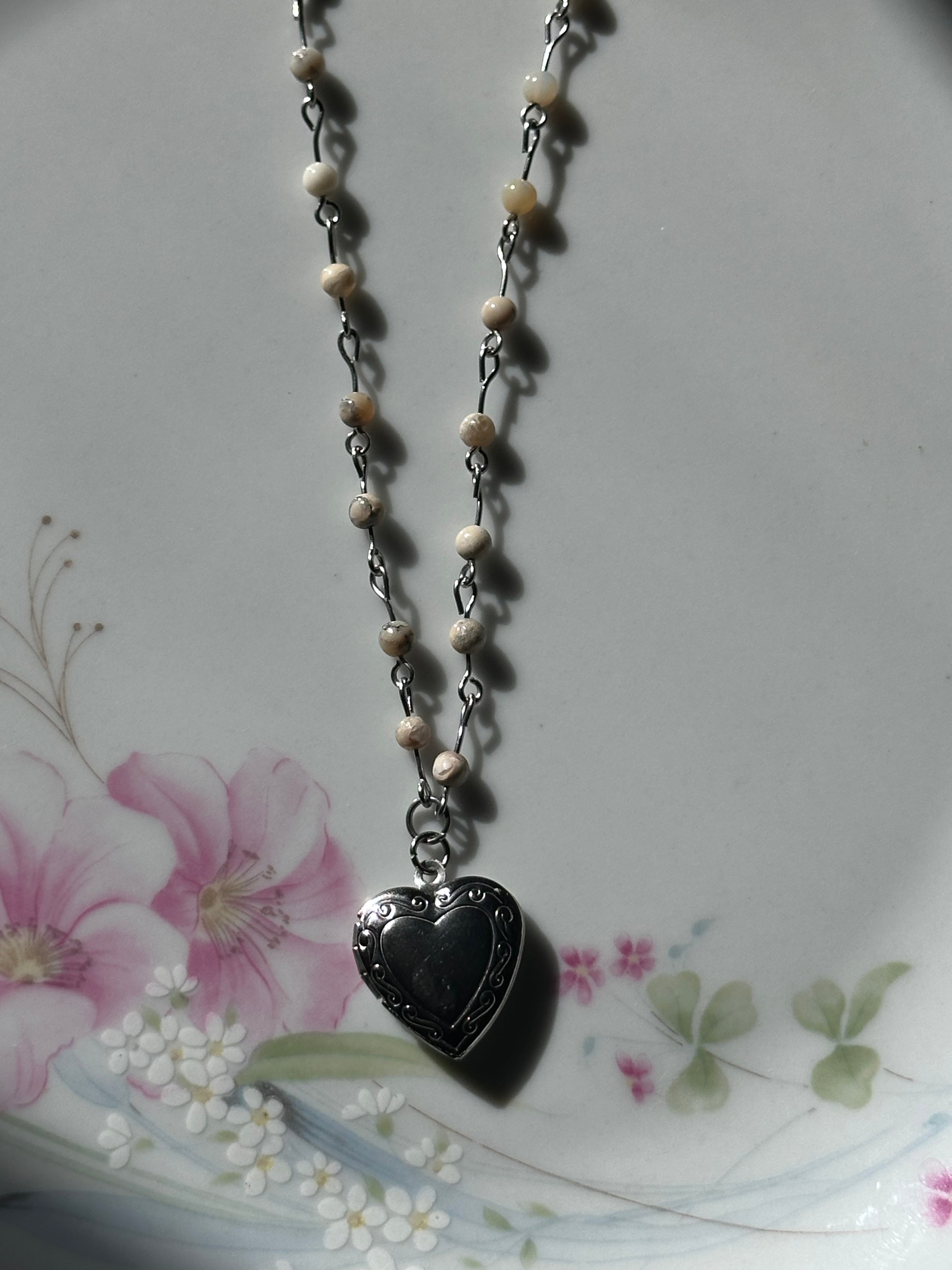 White Opal Beaded Locket Necklace