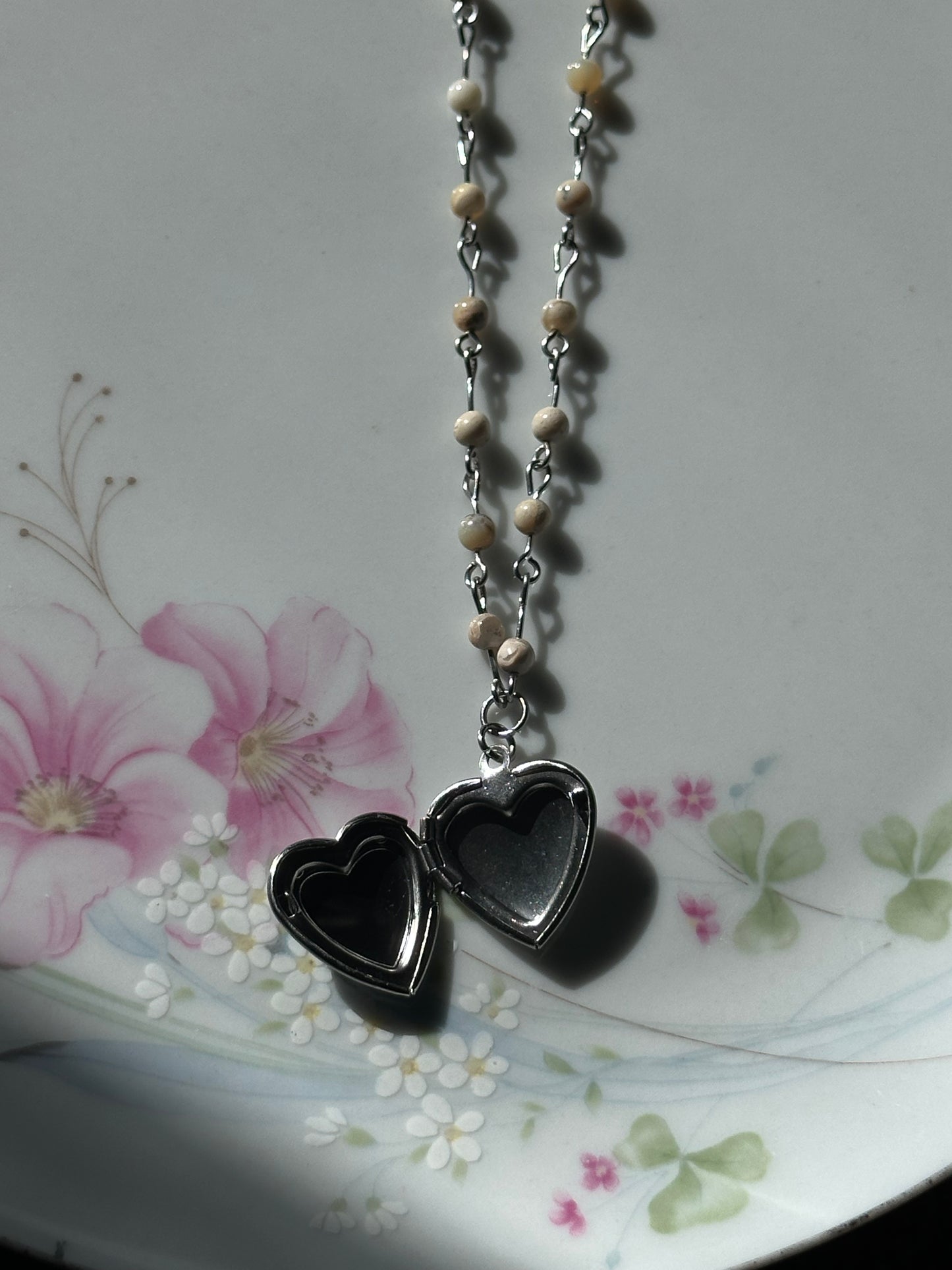 White Opal Beaded Locket Necklace