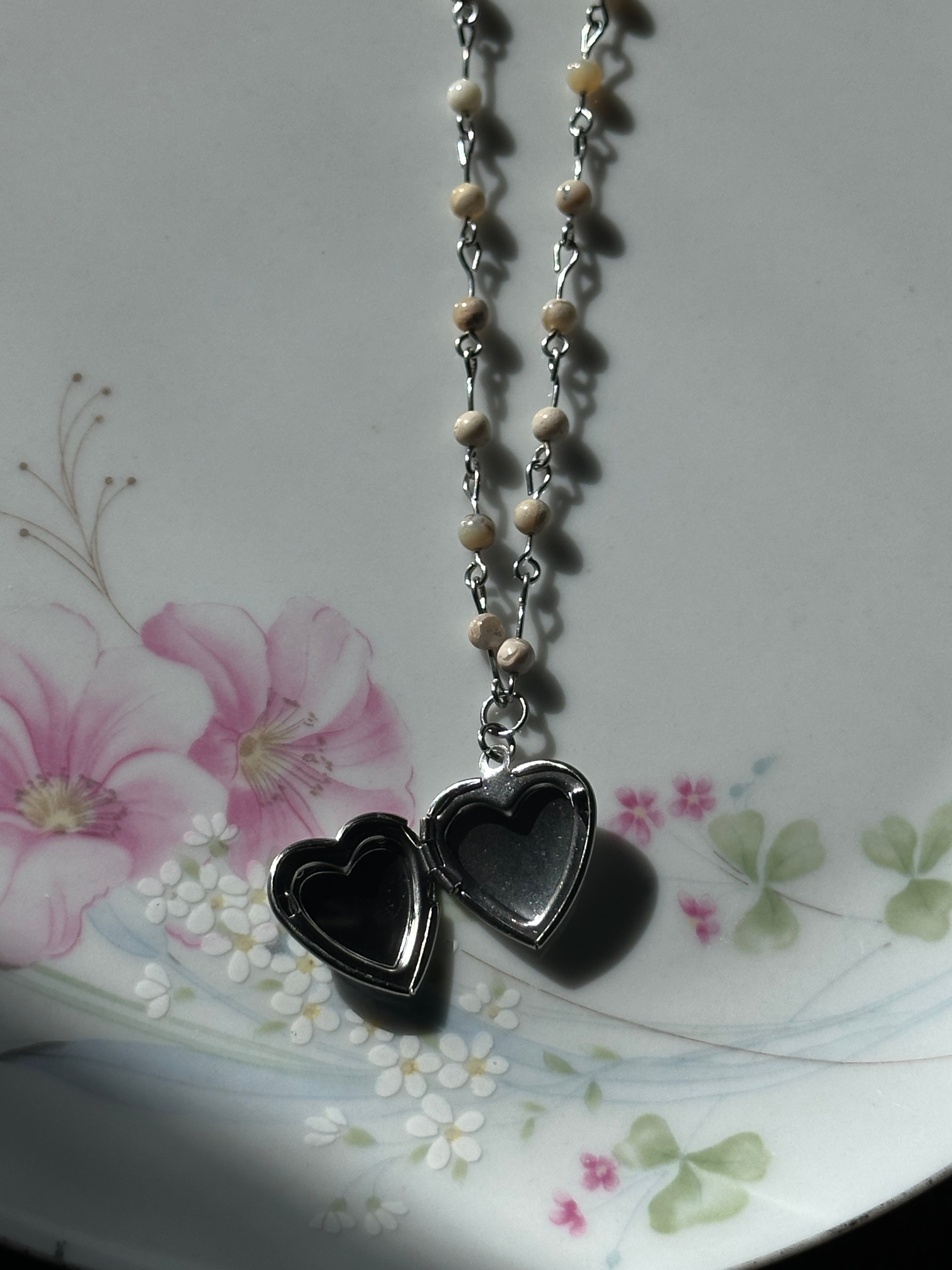 White Opal Beaded Locket Necklace