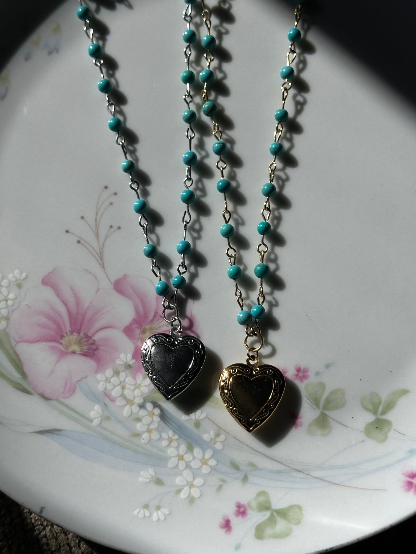 Turquoise Beaded Locket Necklace
