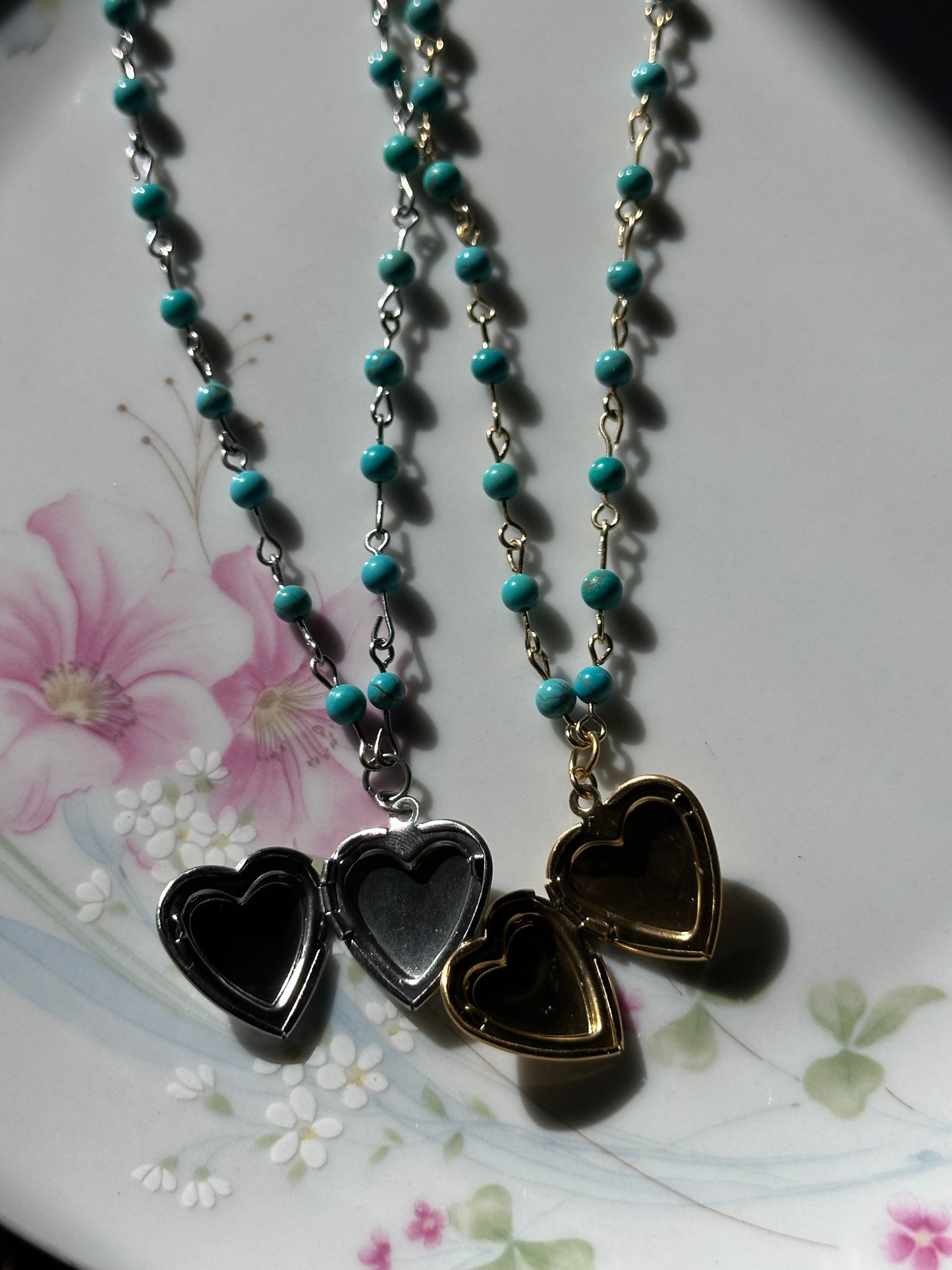 Turquoise Beaded Locket Necklace