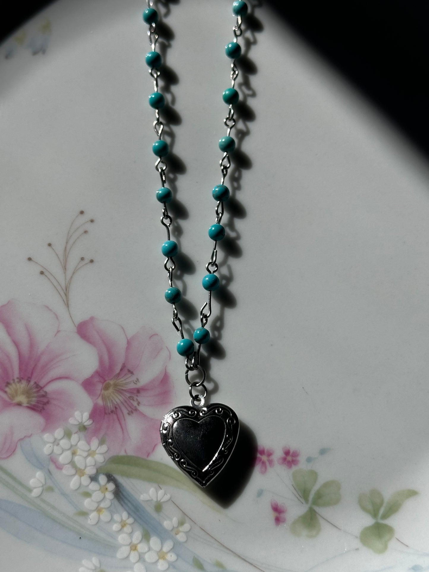 Turquoise Beaded Locket Necklace