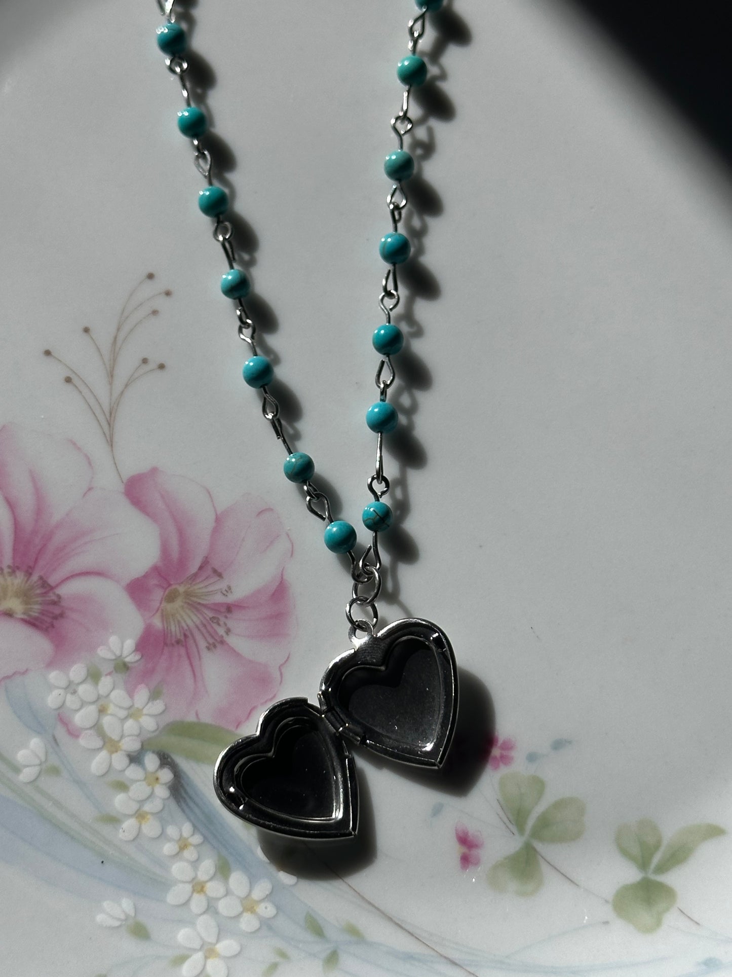 Turquoise Beaded Locket Necklace