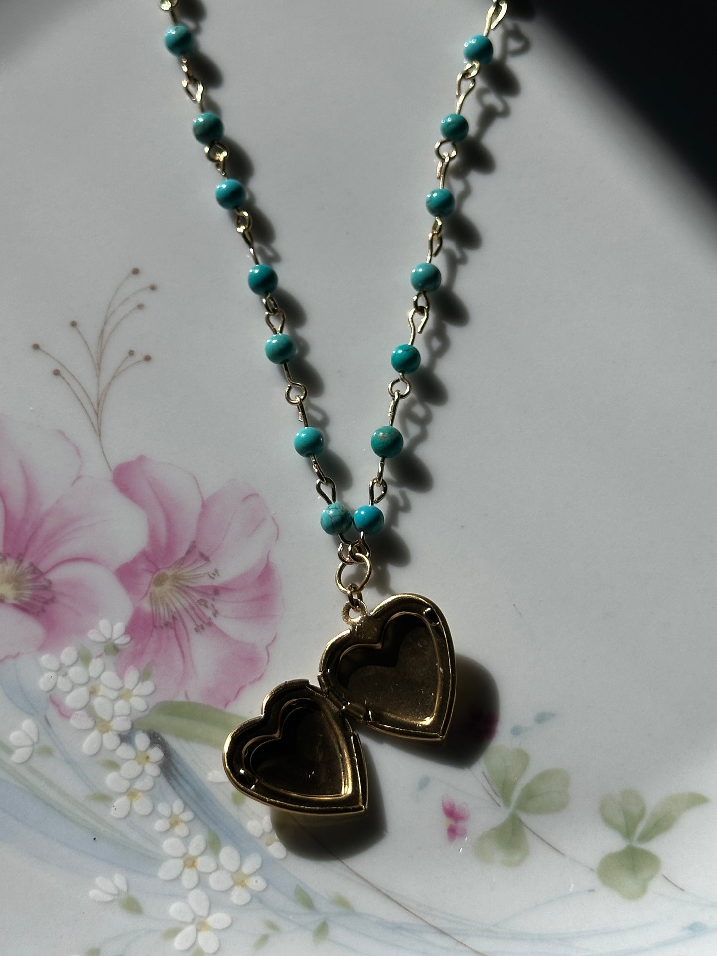 Turquoise Beaded Locket Necklace