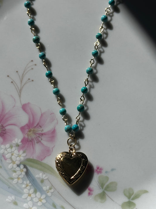 Turquoise Beaded Locket Necklace