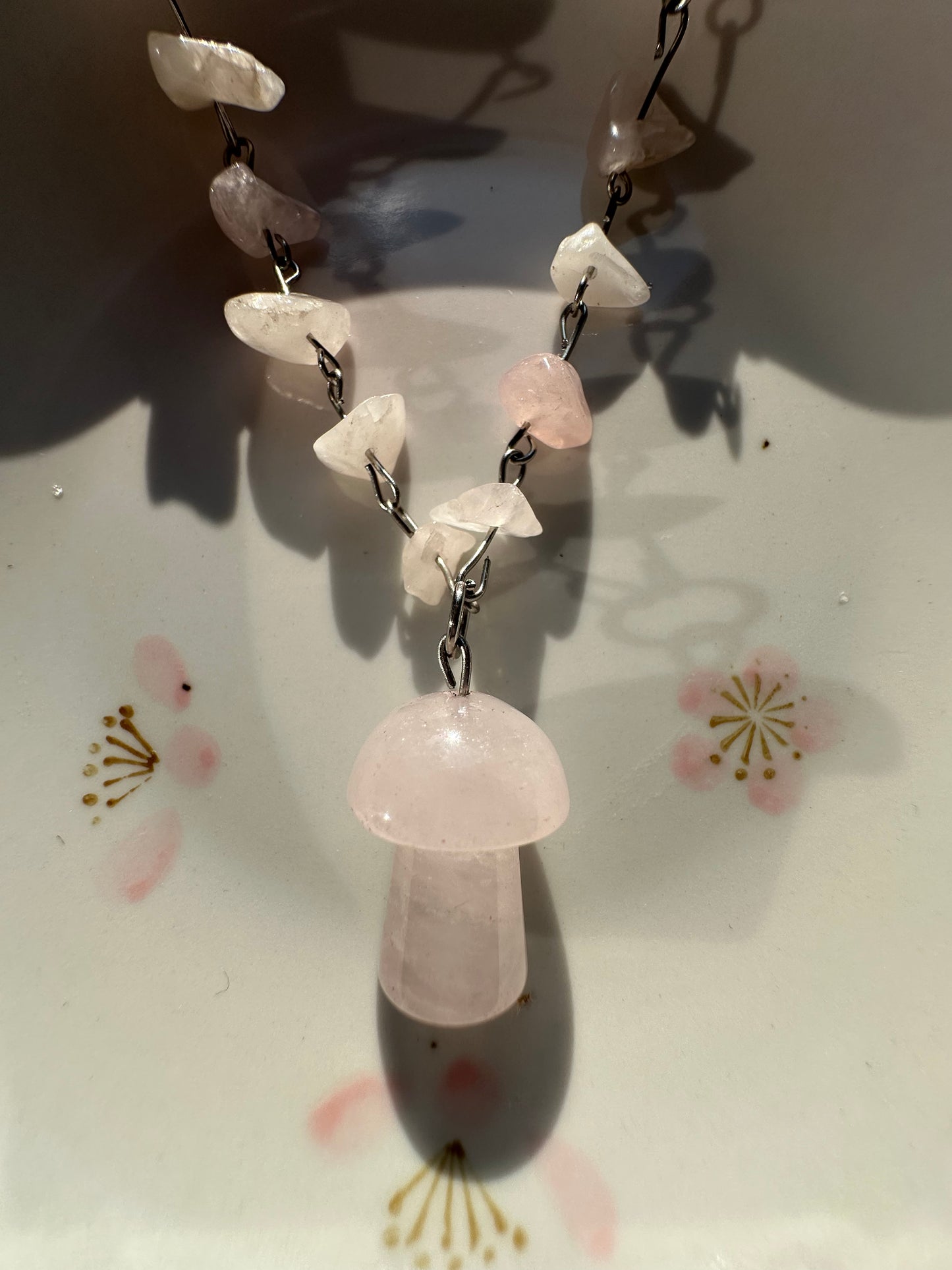 Rose Quartz Mushroom Necklace