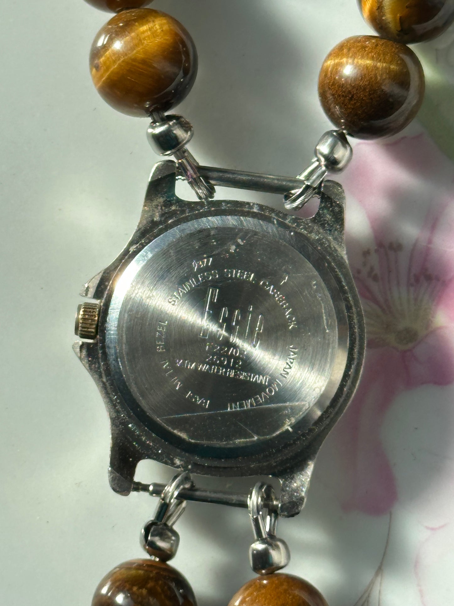 Silver Tiger's Eye Beaded Watch
