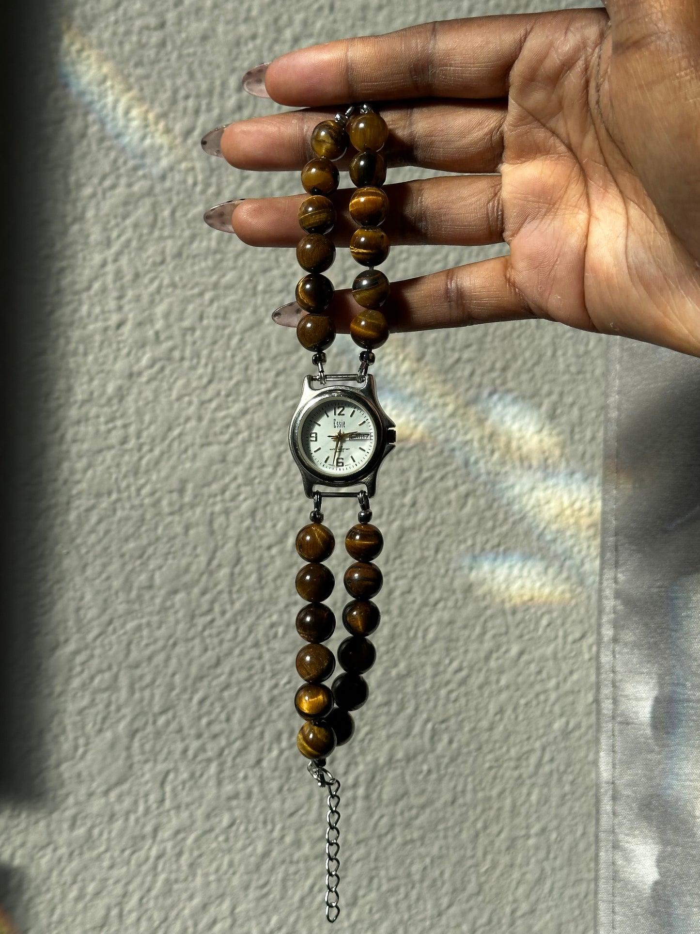 Silver Tiger's Eye Beaded Watch