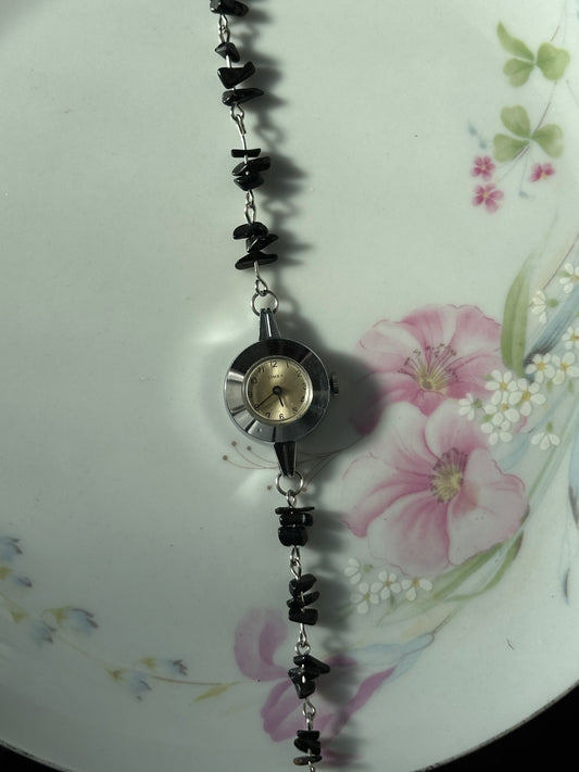 Black Obsidian Chipped Beaded Watch