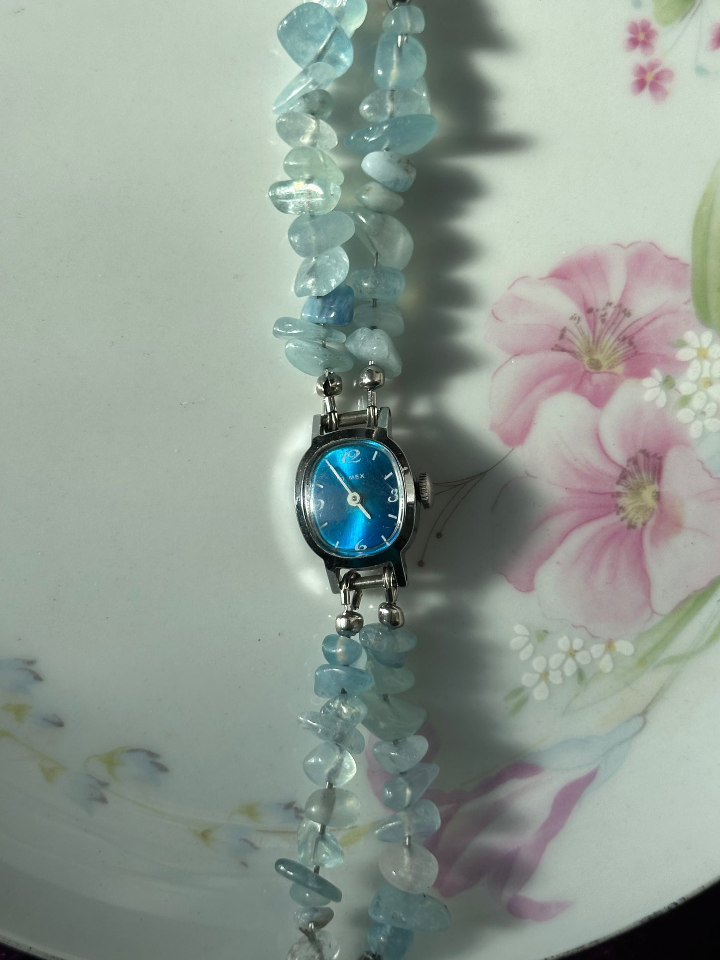 Aquamarine Chipped Beaded 2 Strand Watch