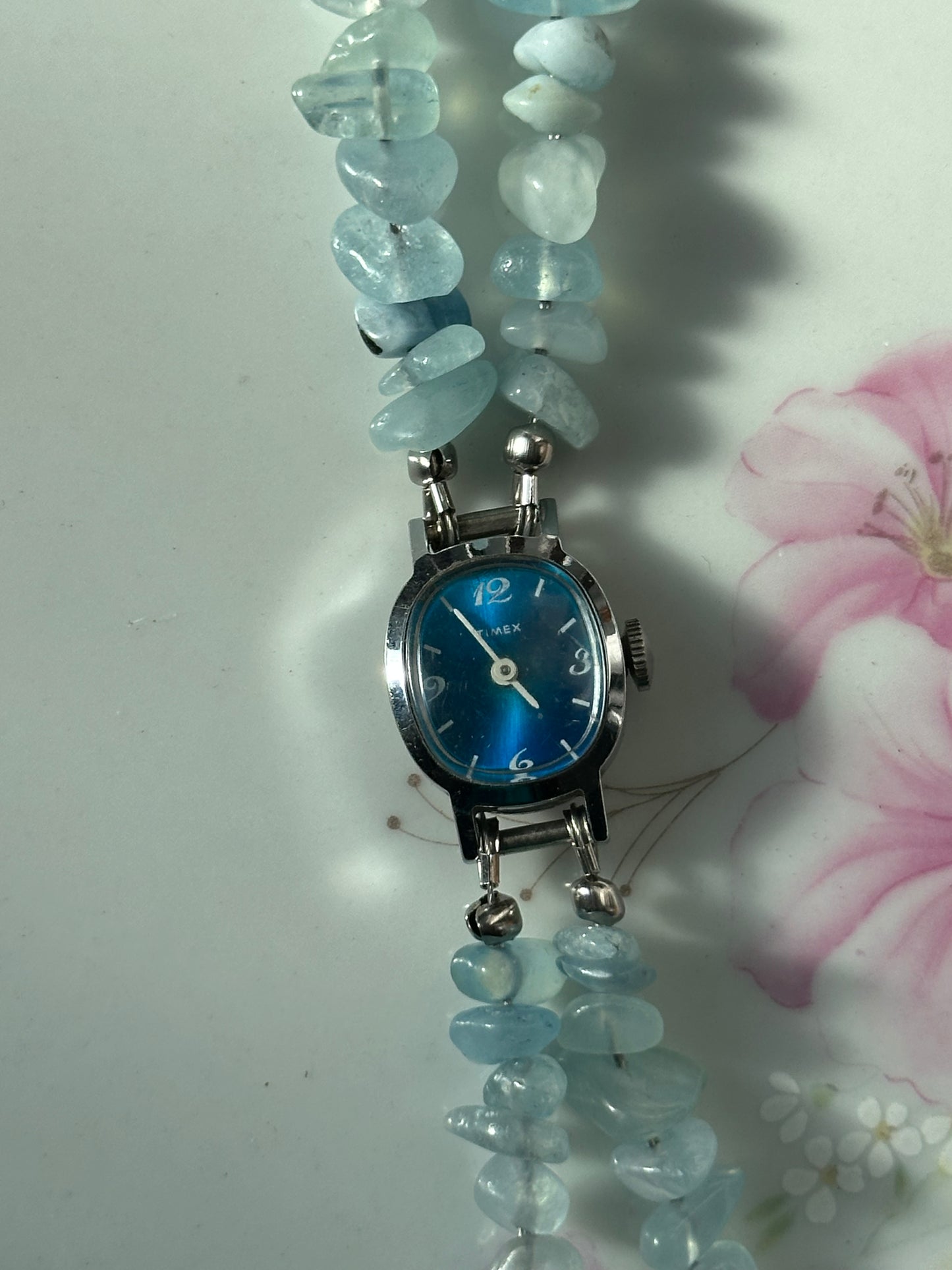 Aquamarine Chipped Beaded 2 Strand Watch