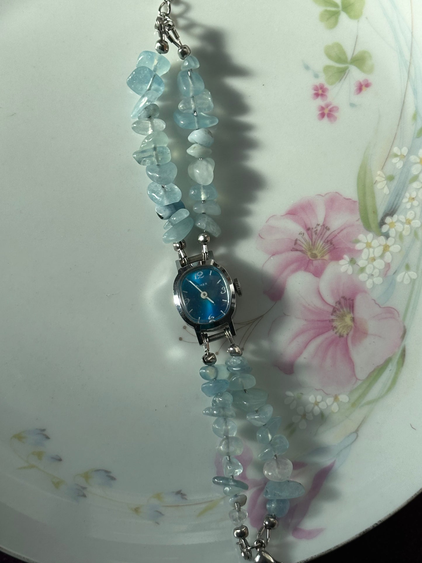Aquamarine Chipped Beaded 2 Strand Watch