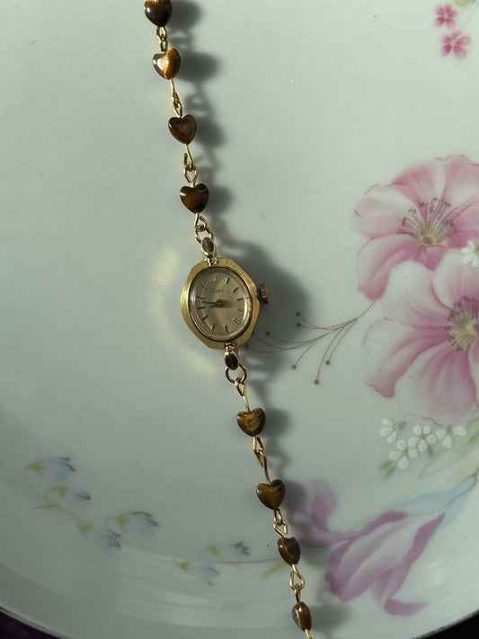 Beaded Heart Tiger's Eye Wire Watch