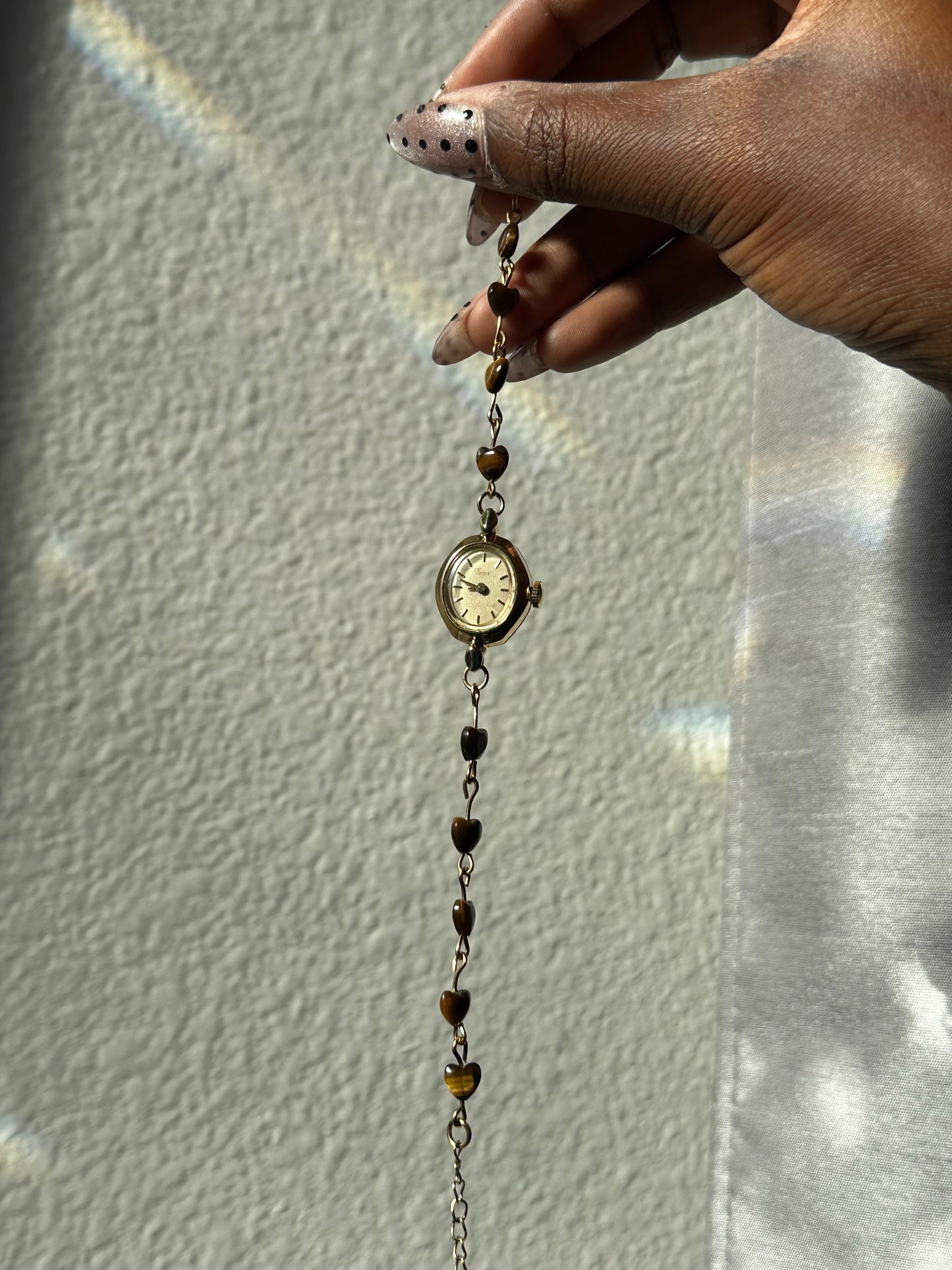 Beaded Heart Tiger's Eye Wire Watch