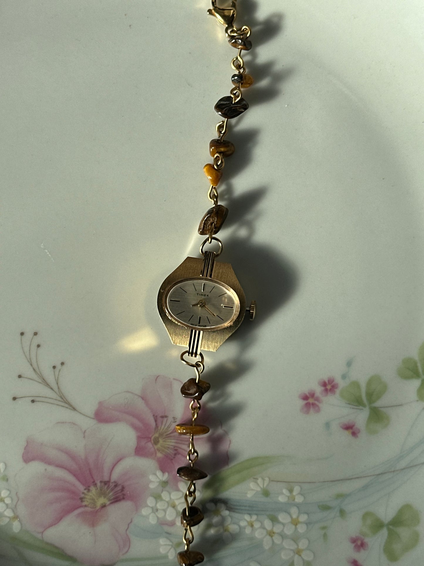 Vintage 1970's Timex Tiger's Eye Beaded Watch