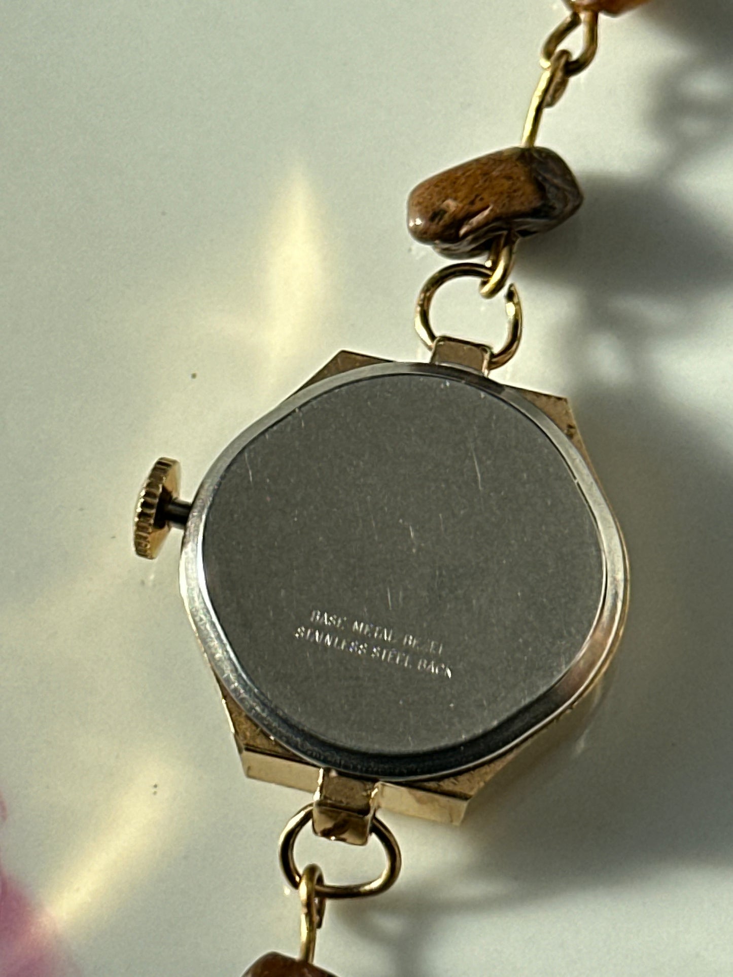 Vintage 1970's Timex Tiger's Eye Beaded Watch