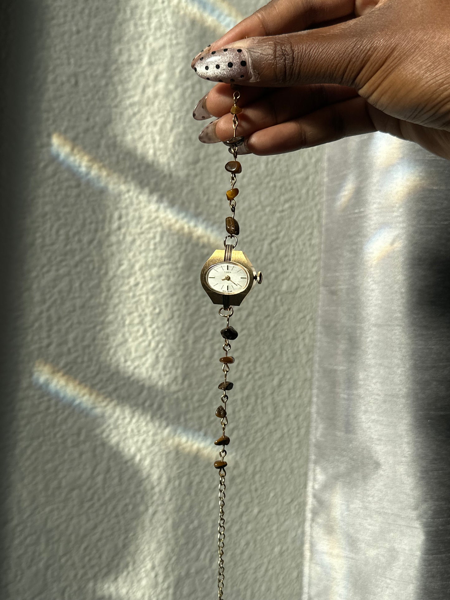 Vintage 1970's Timex Tiger's Eye Beaded Watch