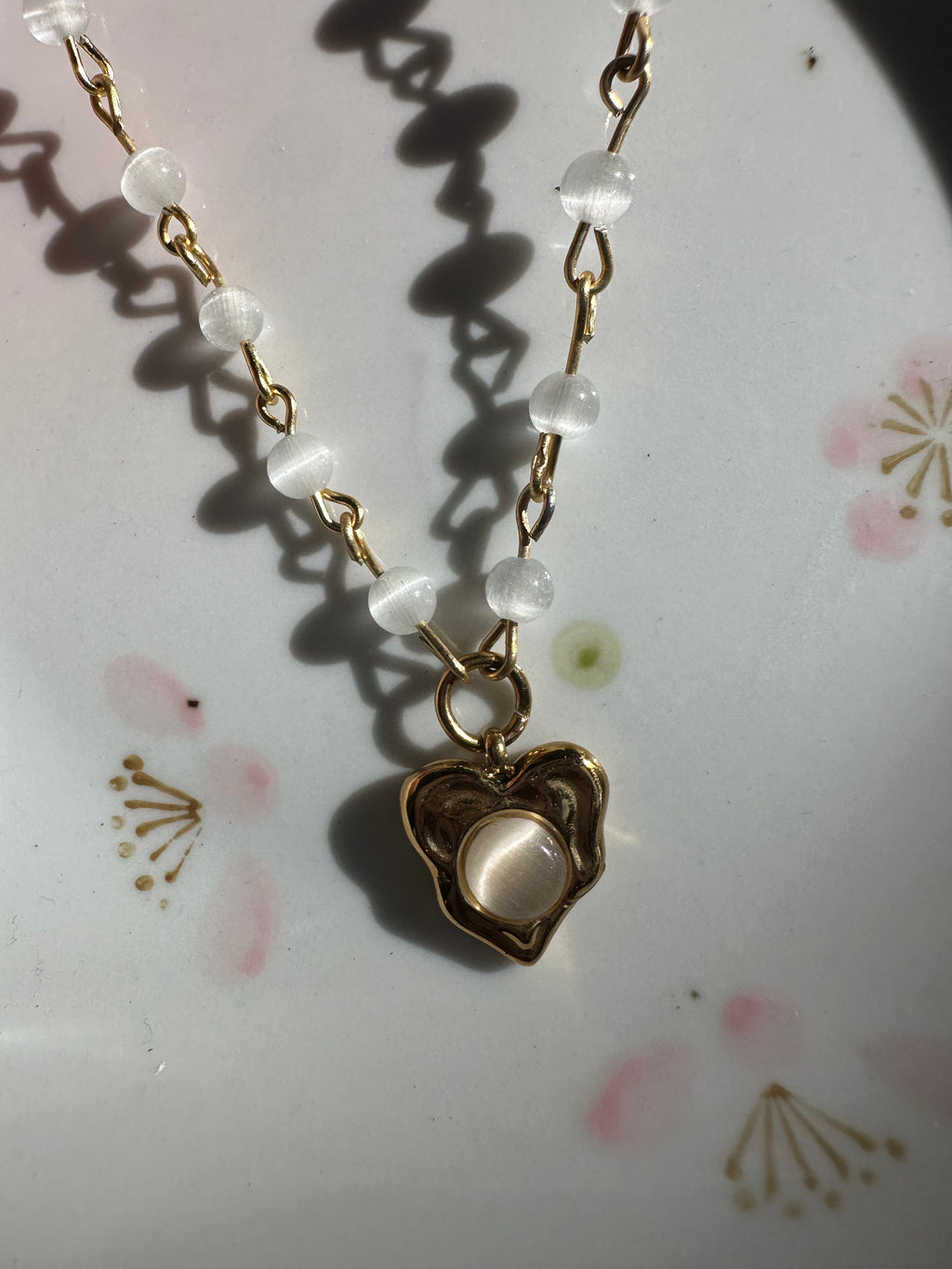 Cat Eye Glass Heart Necklace
