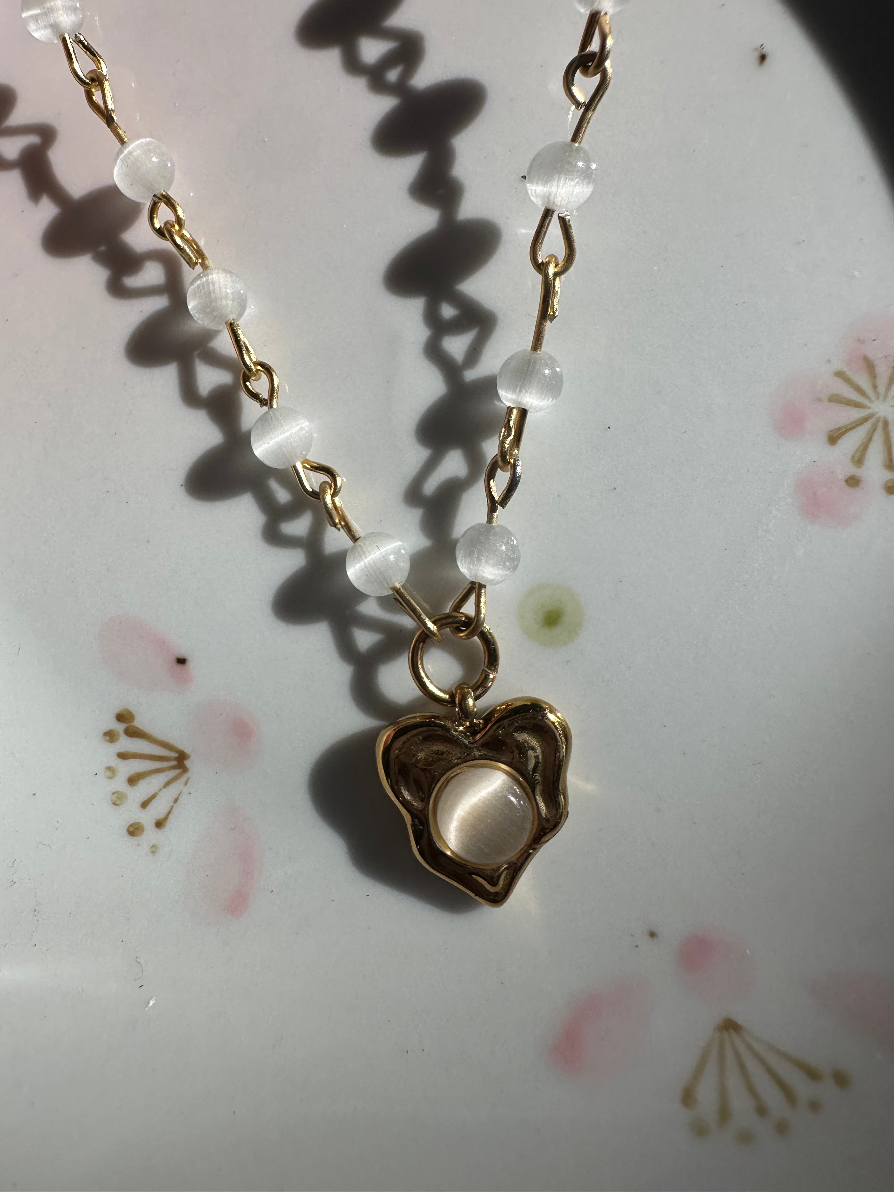 Cat Eye Glass Heart Necklace