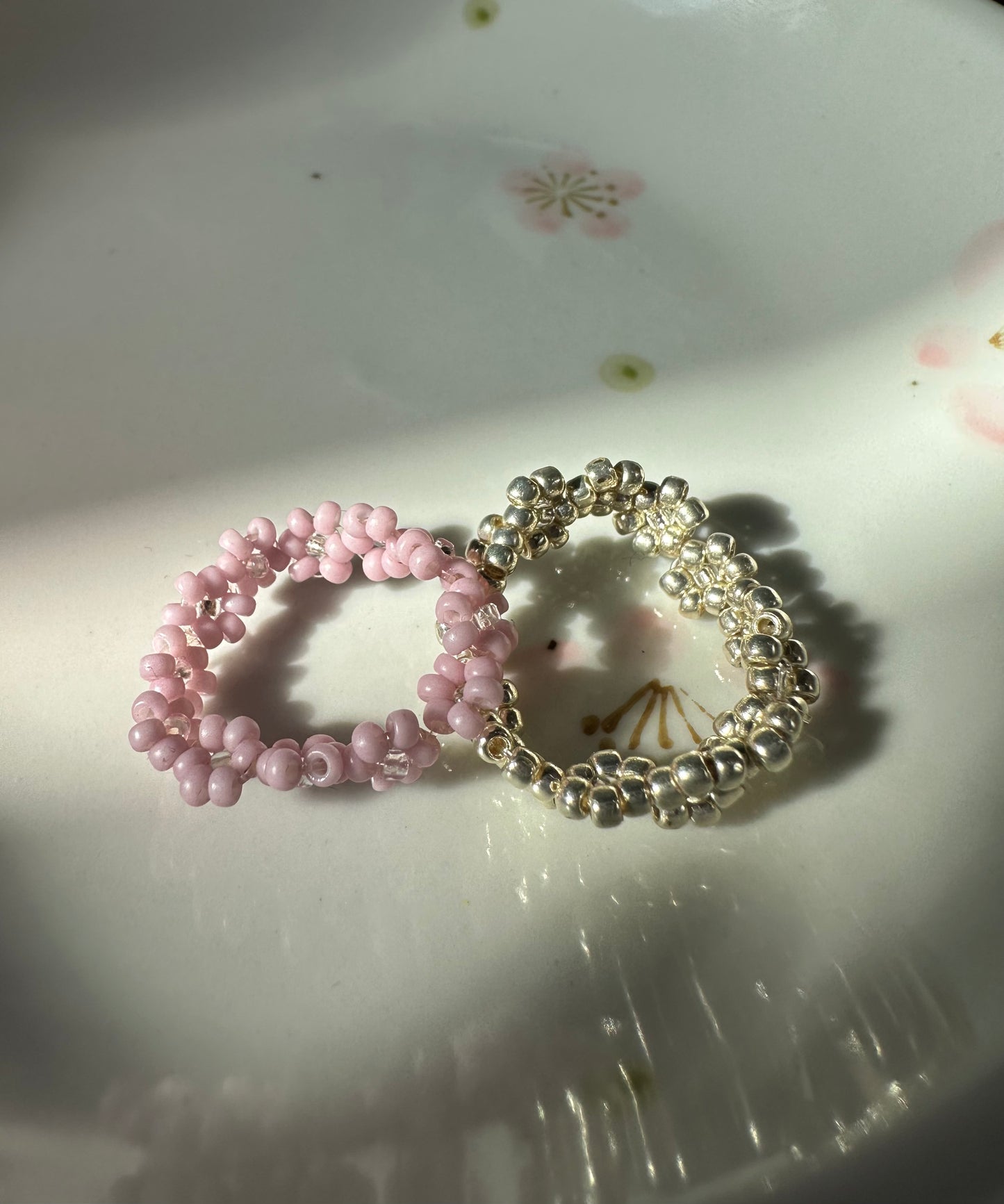 Dainty Flower Beaded Ring Set